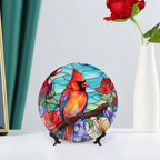 Winter Bird Stained Glass Design Decorative Plates Home Decor Ceramic Plates, Dinner Plates Display for Living Room, Kitchen, Hallway Console Side Table, Presents for Loss of Loved, 6 Inch