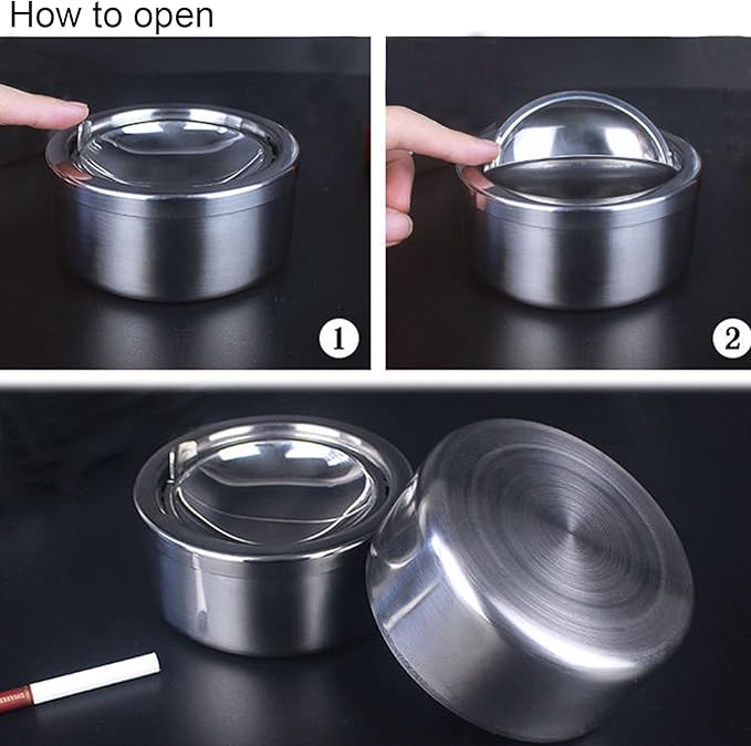 hanlongyu Outdoor Ashtray with Lid, Flip Top Stainless Steel Ash Tray, Metal Windproof Cigarette Ashtrays for Indoor or Outdoor Use, Desktop Ashtray Office Patio Home Decor