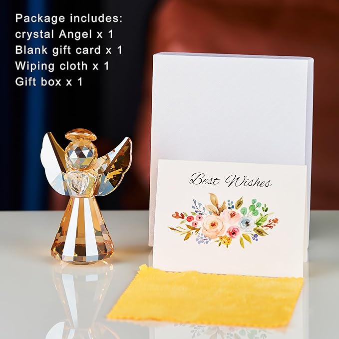 Crystal Guardian Angel Figurine Decoration, Glass Guardian Angel Statue Christmas Birthday Gifts for Women Daughter Girlfriend, Art Collectible Figurines Home Decor (Champagne)
