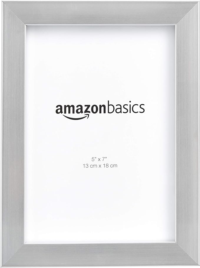 Amazon Basics Rectangular Photo Picture Frame, 5" x 7", Pack of 2, 8.31 x 6.30 inches, Nickel