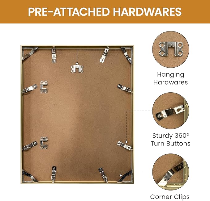 13x16 Aluminum Metal Picture Frame,Tempered Glass Gold Photo Frame 13x16 for Family Photo,Posters,Art,Document to Wall Mount Horizontally or Vertically
