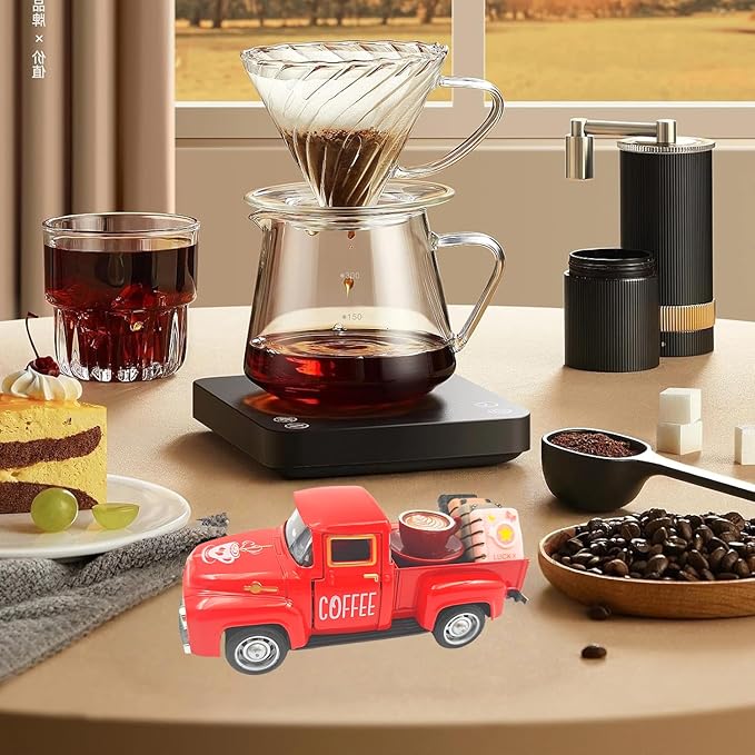 Vintage Mini Metal Pickup Truck with The Coffee Decor and The 4 Books,for Home Farmhouse Kitchen Decor & Coffee Decorations (Coffee-Red)