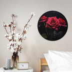 Wall Picture, with Red Rose and Black Leaves Printed Circular Iron Hanging Picture,Wall Art Decor,Home for Bedroom Living Room Bathroom Decor,Iron Painting 11.8X11.8 in