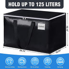 BlissTotes Moving Bags, Heavy Duty Moving Boxes with Zippers Top and Sturdy Handles, Storage Bags for Space Saving and Packing, Collapsible Moving Supplies, Storage Totes (125L, 2-Pack, Black)