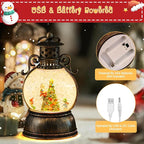Christmas Snow Globe Lantern - Lighted Musical Water Globes with 6H Timer, Glittering Swirling Santa & Gnomes Scene, Battery/USB Powered Holiday Decoration for Indoor Christmas Decor & Gifts
