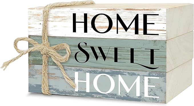 Mini Decorative Books for Home Decor, Small Wood Book Stack for Table Decor, Home Sweet Home Decor Books for Living Room Bookshelf, Farmhouse Stacked Books Decor（L36）