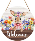 Hello Spring Easter Bunny Rabbit Sign for Front Door 12”x12” Summer Welcome Easter Wood Door Hanger for Outdoor Outside Porch Farmhouse Flowers Wooden Wreath Indoor Outdoor Wall Hanging Decoration