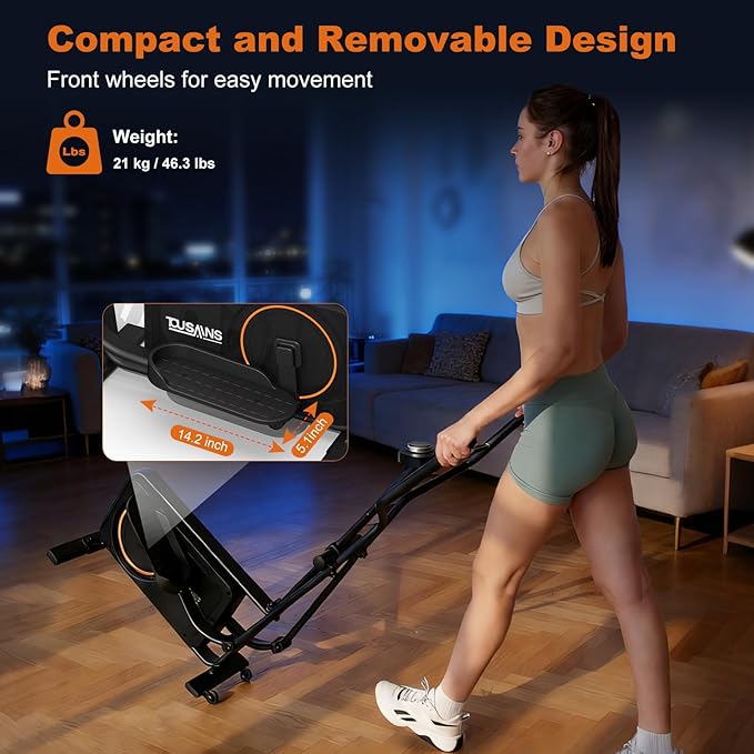 Compact Elliptical Machine with 18IN Stride, Elliptical Exercise Machine for Home 32 Level Resistance & Hyper-Quiet Magnetic Driving System, Easy 10-Min Setup, Max 265 LBS