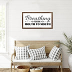 Family Lettering 12x22in Wood Framed Sign with Encouragement Quote Breathing Perform Mouth to Mouth Apricot Frame Wooden Plaque Housewarming Gift for Cottage Office Farmhouse Porch Wall Decor