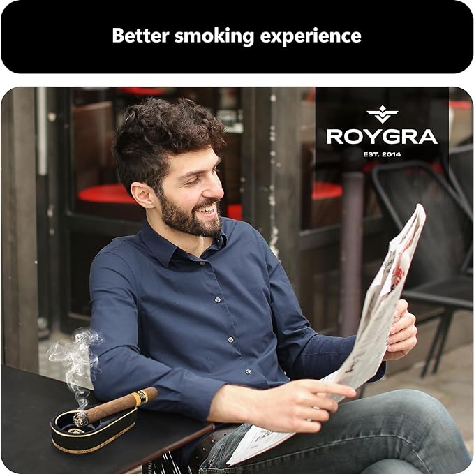 roygra Ceramic Ash Tray, Cigar Ashtray for Outside Patio, Outdoor Ashtray, Cigar Ashtrays for Outdoors with Holder, Cigars Smoking Accessories for Men, Home Décor, Ashtrays for Smokers Indoor - Black