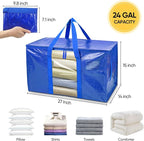 BALEINE 8-Pack Oversized Moving Bags with Reinforced Handles, Heavy-Duty Storage Tote Moving Supplies for Packaging, Camping (Blue w/Window, 8-Pack)