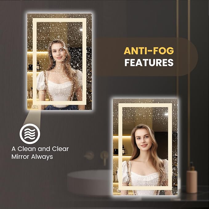 LOAAO 20"x34" LED Bathroom Mirror with Lights, Anti-Fog, Dimmable, Backlit + Front Lit, Lighted Bathroom Vanity Mirror for Wall, Memory Function