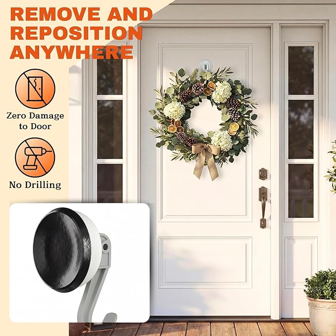 Ofiray-home Wreath Hangers, 2 Pack Heavy Duty Wreath Hangers for Front Doors/Windows/Over Door, No Drill & Reusable Suction Cup Hooks for Bedroom, RV, Bathroom and Home Storage Hooks(Gray)