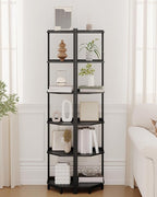 Hzuaneri Corner Shelf Stand, Corner Bookshelf, Storage Standing Shelf Unit with Metal Frame, Plant Stand, Bookcase for Living Room, Home Office, Bedroom, 6-Tier Black CS06006B