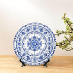 Blue White Flowers Bone China Decorative Plate –ceramic Art Plate With Display Stand For Home, Kitchen, Wall Or Table Decor