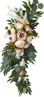 Machoo Decorative Swags Wedding Arch Flowers Swags Artificial Flowers for Decoration 2 Pcs Peony Flower Swag for Wedding Decor Welcome Sign Wedding Arch Lintel Decor (Champagne)