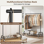 MISSLO Heavy Duty Clothes Rack for Hanging Clothes Rolling Clothing Rack Heavy Duty on Wheels for Coat, Garment, Matte Black (Single Rod)
