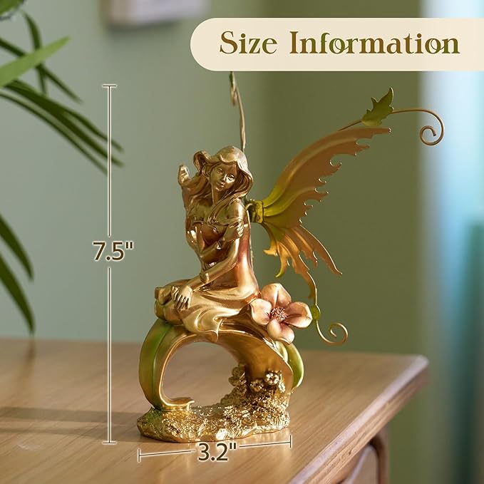 Resin Fairy Statue Elegant Fantasy Decor, Hand-Painted Angel Figurine Graceful Fairy Sculpture for Bookshelf, Mantel, Bedroom Decor, Thoughtful Gift for Women, Girls (Elegant Kneeling)