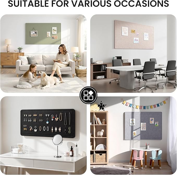 Large Bulletin Board, 24 X 17 Inches Felt Cork Board with 40 Pushpins, Foldable Felt Notice Pin Board Photo Display Board with Self-Adhesive Tape for Office Home School (Sage, 24x17 inch)