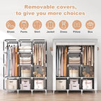 VTRIN Portable Closet Wardrobe for Hanging Clothes with 2 Hanging Rods and 8 Storage Organizer Shelves,Sturdy Large Wardrobe Closet for Bedroom Free Standing Clothes Rack with Cover,White