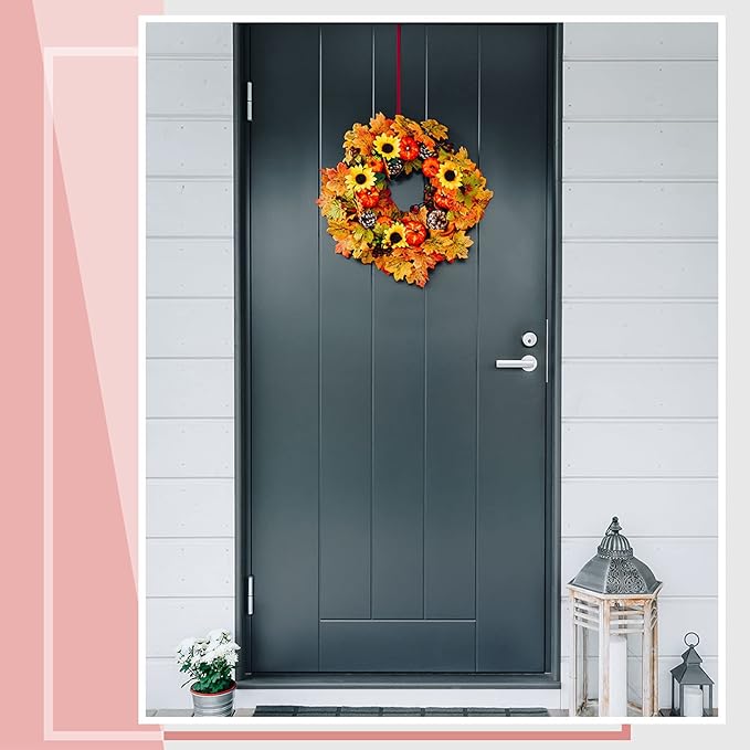Hotop 15 Inch 4 Pcs Wreath Hangers for Front Door Steel Metal Wreath Doors Hanger Over The Door Hanger Hook Indoor or Outdoor for Christmas Halloween Front Decorations Welcome Sign(Red)