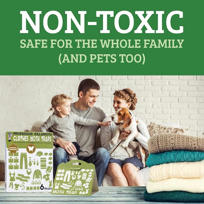 Triple Strength Clothes Moth Traps – Safe, Non-Toxic Closet Moth Prevention for Clothes & Wool – Pheromone Traps for House & Wardrobe Protection – 6 Pack