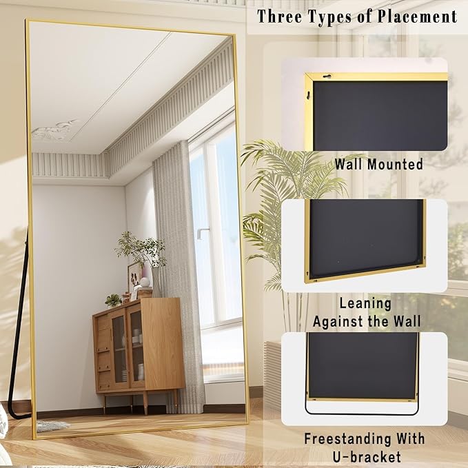 BEAUTYPEAK 71"x36" Rectangle Full Body Floor Mirrors, Full Length Mirror Hanging or Leaning, Aluminum Alloy Frame Wall Mirror for Bedroom, Dressing Room, Gold