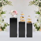 3Pcs Square Display Pedestal Stands Set for Party, Metal Display Stand Plinth Pillars, Cake Stands Pillars for Wedding Birthday Art Decor Risers, 11.8*31.5" (L), 11.02*25.6" (M), 10.24*23.6" (S)