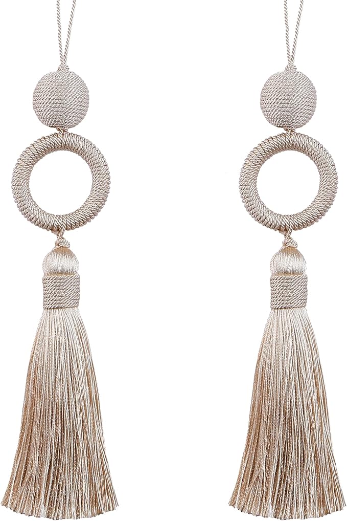 2 Pack 12 Inch Key Tassel with 4 Inch Cord Loop, Handmade Terylene Tassel with Wooden Ring, DIY Decorative Craft Tassels