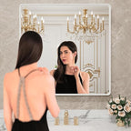 LOAAO 36x36 Inch White Metal Framed Bathroom Mirror for Wall, White Bathroom Vanity Mirror Farmhouse, Large Rounded Rectangle Mirror, Anti-Rust, Tempered Glass, Hangs Horizontally or Vertically