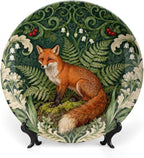 Christmas Plates Ceramic for Display Art Nouveau William Morris Fox in Floral Jungle Wedding Club Supplies Ceramic Ornaments Dessert Plates with Display Stand Custom Gifts for Women, 6", 7", 8", 10"