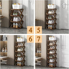 Foldable Shoe Rack, Bamboo Vertical Shoe Organizer Tall for Small Spaces. Multifunctional Narrow Shoe Shelf for Entryway, Closet, Corner, Bedroom, Hallway, Brown Color 5 Layers