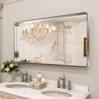 LOAAO 55X30 Inch Brushed Nickel Bathroom Mirror, Rounded Rectangle Silver Metal Frame Mirror, Brushed Nickel, Anti-Rust, Shatter Proof, Hangs Horizontally or Vertically