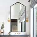 Arched Bathroom Mirror for Wall, 48"x24" Long Scalloped Entryway Mirror with Black Decorative Metal Frame for Living Room, Bedroom, Entryway