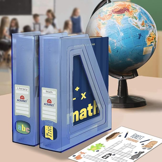 Acrimet Magazine File Holder Bin Storage, Vertical Rack for Documents, Folders and Mail, Durable Plastic Desk Organizer for Office & Home (Clear Blue Color) (2 Pack)