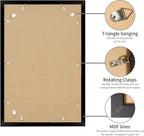16x24 Picture Frame Black Set of 3, Display Pictures 12x18 with Mat or 16 x 24 Without Mat, Poster Frames 16x24 Poster Frames for Wall Hanging Horizontal and Vertical