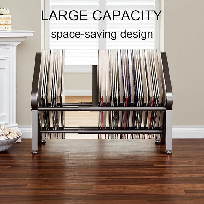 Vinyl Record Storage,80-100 LP Scalable Vinyl Record Holder,Retro Style Organizer,Metal Album Storage Rack for Magazine,Files,Book,Albums & Office Storage(Black)