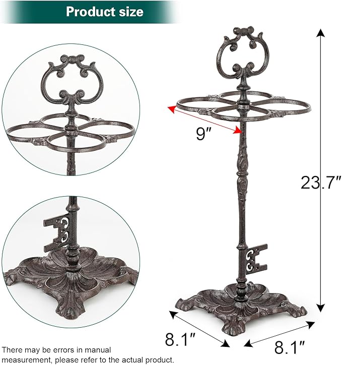Sungmor Vintage Cast Iron Umbrella Stand, Heavy Duty Decorative Umbrella Holder for Entryway, Hallway & Office, Rustic Farmhouse Freestanding Metal Stand