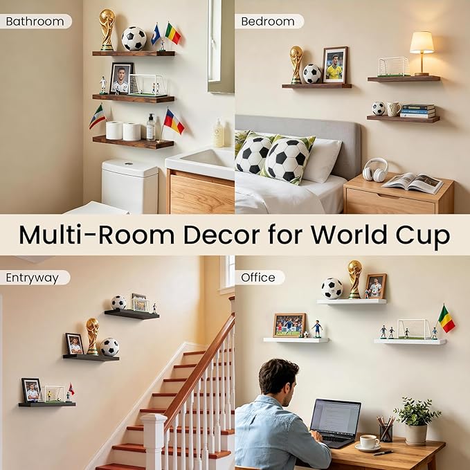 BAYKA Floating Shelves for Wall, Set of 3, Wall Mounted Rustic Wood Shelves for Bathroom, Bedroom, Living Room, Kitchen, Small Hanging Shelf for Books/Storage/Room Decor, Walnut-Like, 15.7in