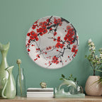 Japanese Spring Theme Decorative Ceramic Plate Round Porcelain Plate,Plum Tree Blossoms Pattern,for Decorative Ornaments Giving Plates, 1 Plate with 1 Display Stand,Red Beige,10 inch