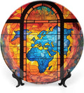 Decorative Plates, Old Globe Map Stained Glass Print Display Plate for Home Office Kitchen Table Decor Porcelain Plates 10 Inch, Gifts for Adventure Lover Wanderlust