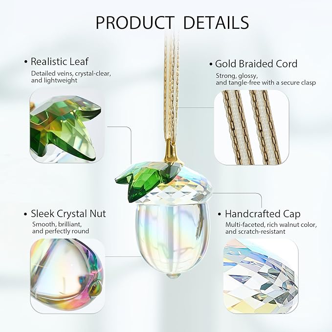 Crystal Acorn Christmas Tree Hanging Ornament Glass Acorn Hanging Ornament Brown Crystal Sun Catcher Decoration Winter Party Home Decoration