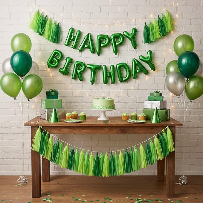 Green Party Decorations,15 Pcs Green Paper Tissue Tassel Garland Banner for Baby Shower Forest St. Patrick's Day Party Decoration,15 Pcs