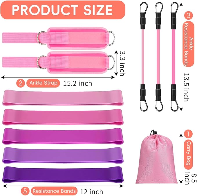 11 Pcs Ankle Resistance Bands with Cuffs, Glutes Workout Ankle Weights for Women Working Out, Exercise Bands Set with Ankle Straps for Leg Butt Exercise Equipment - Perfect for Home Workouts