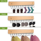 Necklace Holder Wall Mounted Jewelry Organizer - 2 Pack Wooden with 28 Rotating 180° Hooks for Hanging Earring & Ring Bracelet Storage, Decorative Space-Saving Jewelry Display (Natural)