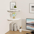 Fun Memories Corner Shelf Wall Mount Set of 2 - Solid Oak Wood Floating Corner Shelf with Cable Hole, 10in Rustic Design for Bedroom, Living Room, Kitchen (White)