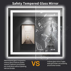 LOAAO 40"X36" LED Bathroom Mirror with Lights, Anti-Fog, Dimmable, Backlit + Front Lit, Lighted Bathroom Vanity Mirror for Wall, Memory Function, Tempered Glass, Shatter-Proof, ETL Listed