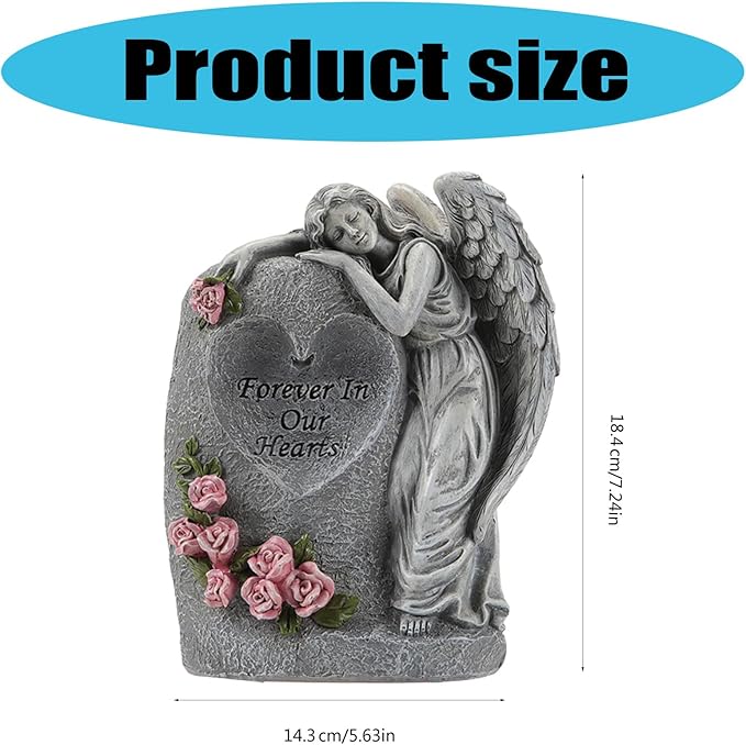 Solar Power Angelic Sculpture Memorials Vase Weather Resistant Resins Grave Decoration for Cemetery Garden