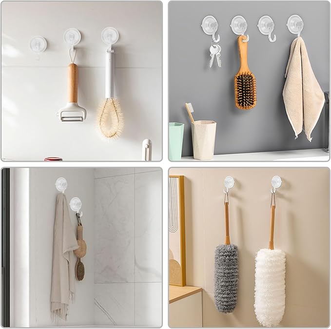 8Pcs Clear Suction Cup Wreath Hanger, 22LB Large Plastic Shower Suction Cup Hooks 2.75" Removable Reusable Waterproof Heavy Duty Wreath Holder for Glass Door Bathroom Kitchen Window Towel Wall Tile