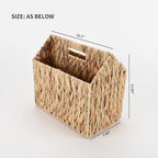 YAHUAN Natural Wicker Magazine Rack Water Hyacinth Divided Magazine Basket Magazine Newspaper Book Holder for Bathroom, Office, Floor
